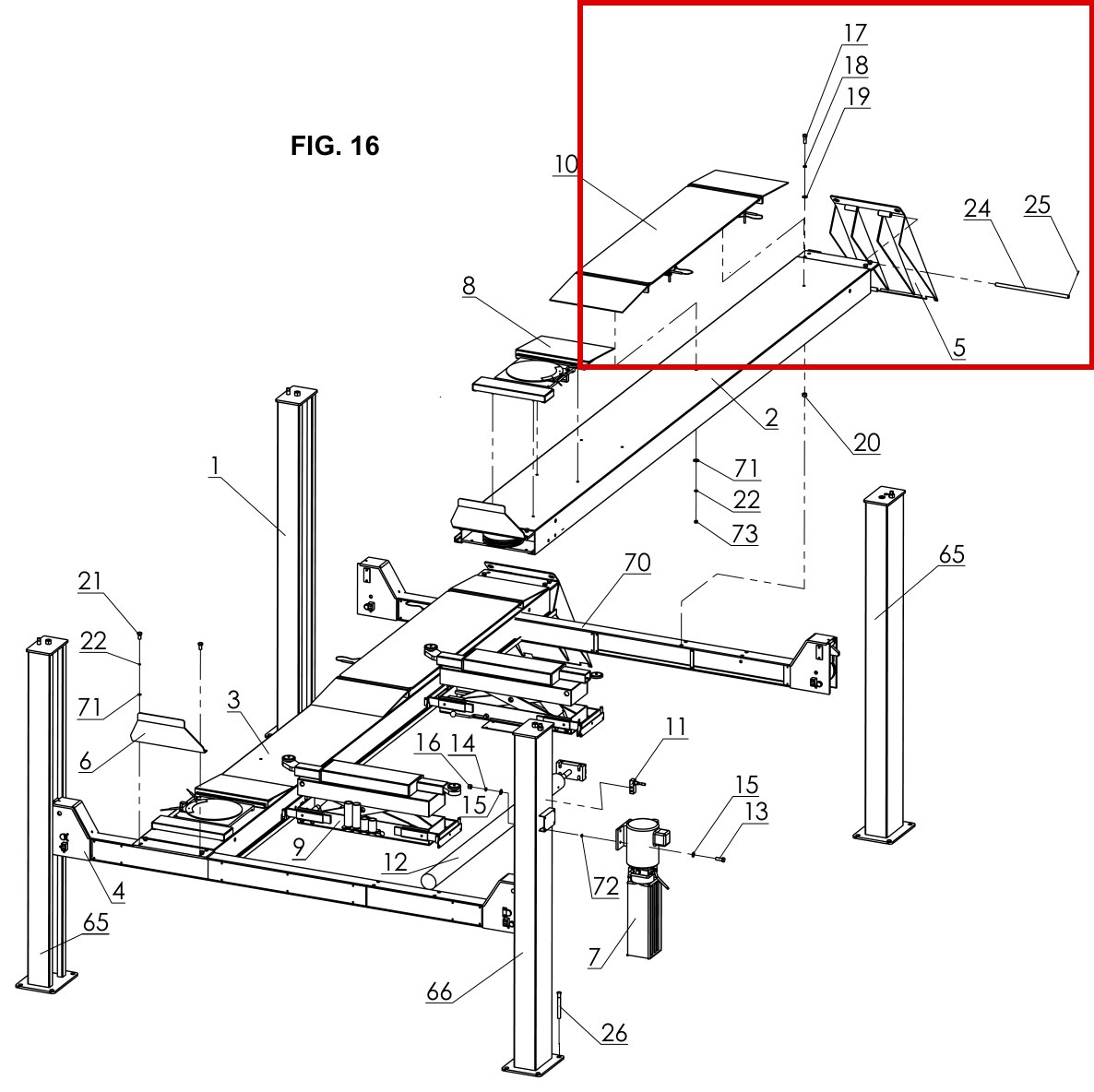 Direct Lift B41-16 16mm Flat Washer for PP9+, 9K Parking & PRO14F Lifts - item 19 on Pro 14F 14000 Complete Lift Components parts diagram (location)