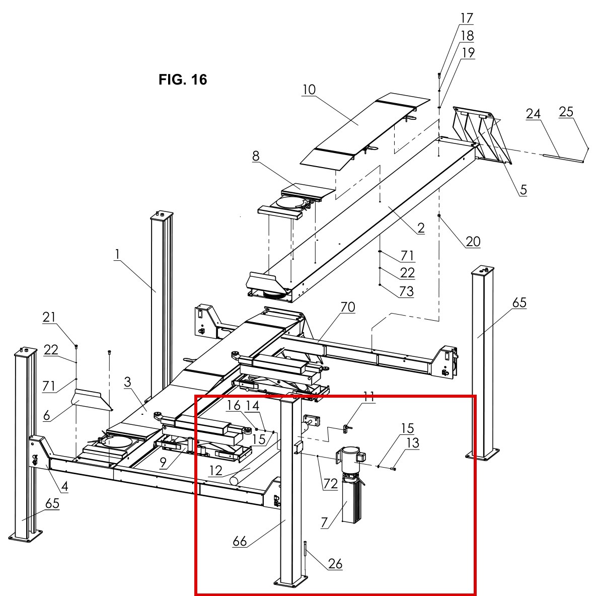 Direct Lift B14-3/4"×140 Anchor Bolt for OH8000 8K Overhead Two-Post Lift - item 26 on Pro 14F 14000 Complete Lift Components parts diagram (location)