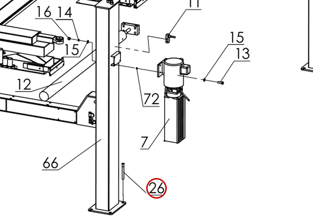 Direct Lift B14-3/4"×140 Anchor Bolt for OH8000 8K Overhead Two-Post Lift - item 26 on Pro 14F 14000 Complete Lift Components parts diagram