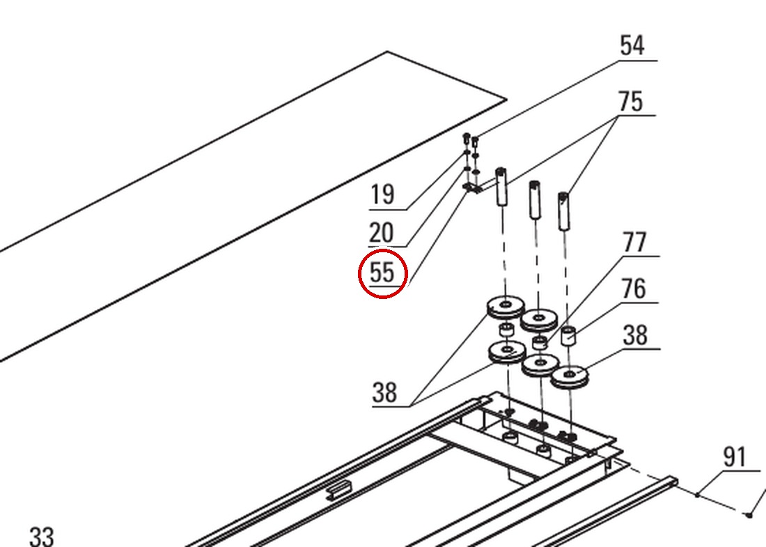 Direct Lift NH4D-2005 Stopper Bracket (Non-Rotator Bar Stop / Lock Plate) - 2-Column 10K & 7K 4-Post - item 55 on Direct Lift PP8+ Long Runway & Components parts diagram