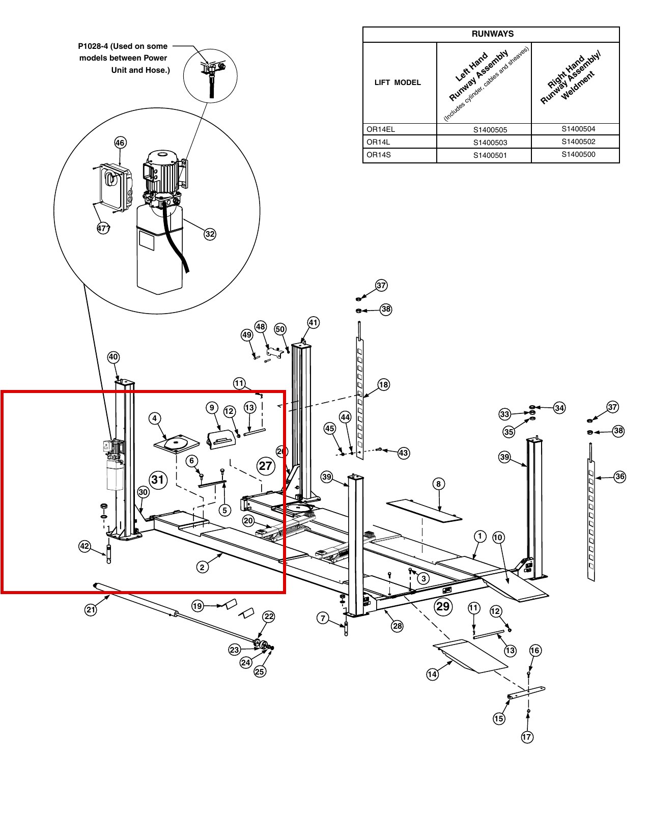 Forward Lift 1400402 Left Front Yoke Weldment, OR14 Runways & Main Assembly item 30 (location)