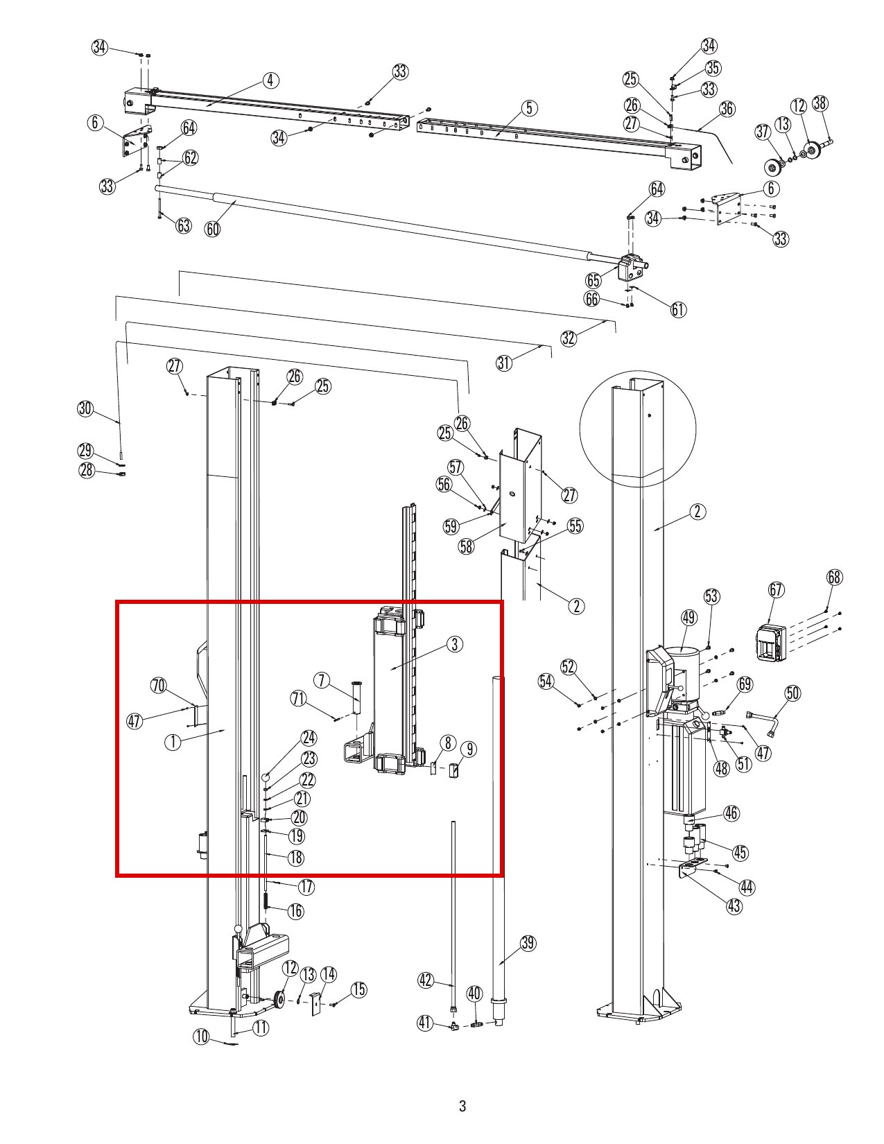 Hanmecson B84-35 Plastic Lock Handle Knob for Pro-V10 2-Post Lifts - item 24 on Direct Lift DL9 Main Lift Assembly parts diagram (location)
