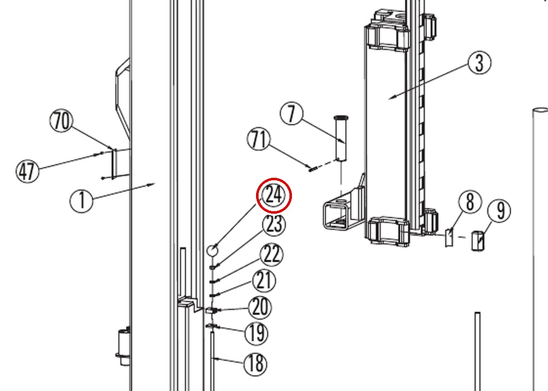 Hanmecson B84-35 Plastic Lock Handle Knob for Pro-V10 2-Post Lifts - item 24 on Direct Lift DL9 Main Lift Assembly parts diagram
