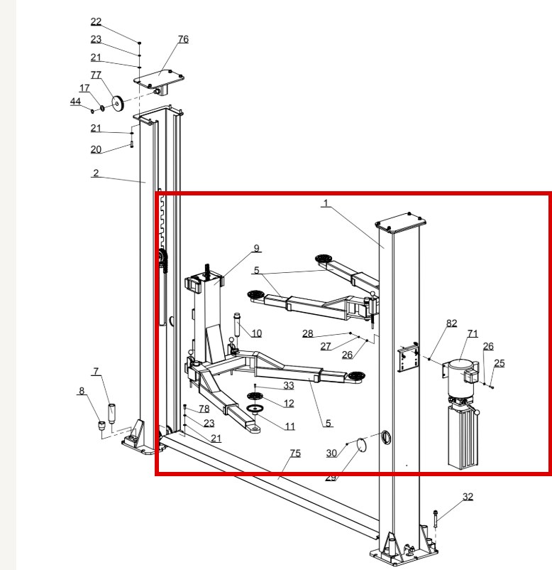Direct Lift HR8000 Column Arm item 71 DIT3622 (location)