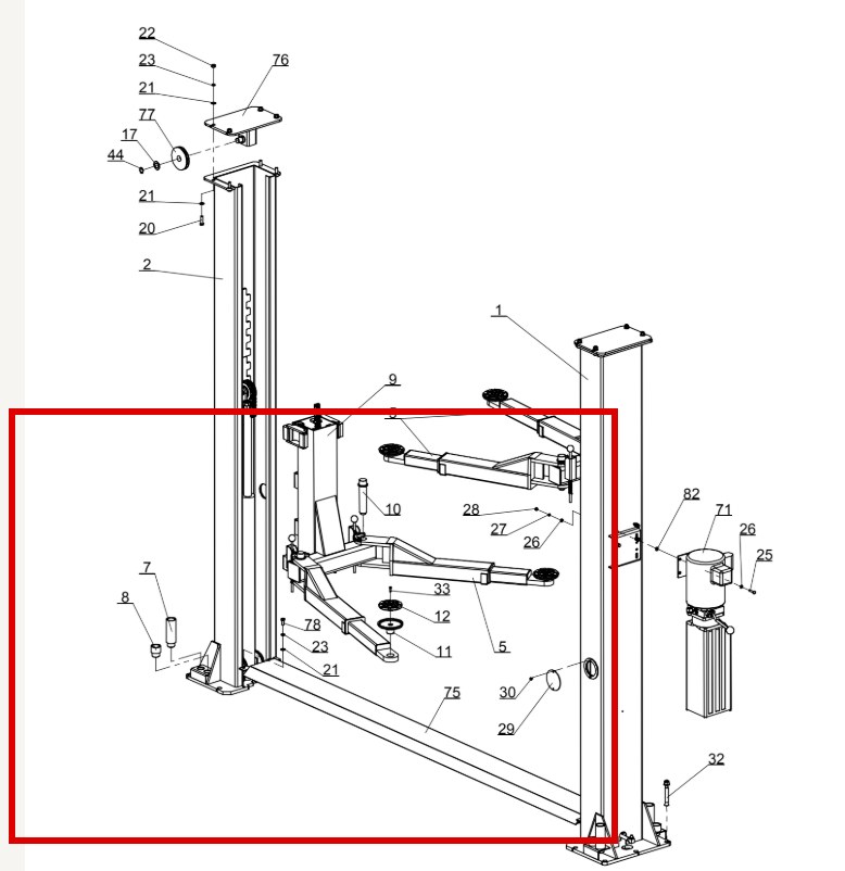 Direct Lift HR8000 Column Arm item 78 DIT2X25 (location)