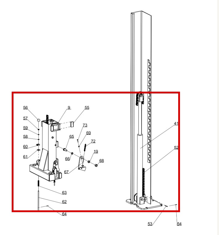 Direct Lift HR8000 Hydraulic Cylinder item 19 DIT4020 (location)