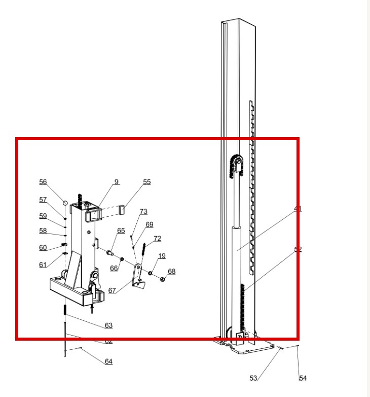 Direct Lift HR8000 Hydraulic Cylinder item 72 DIT0063 (location)