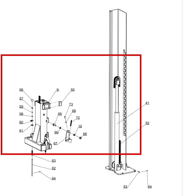 Direct Lift HR8000 Hydraulic Cylinder item 73 DIT86X35 (location)