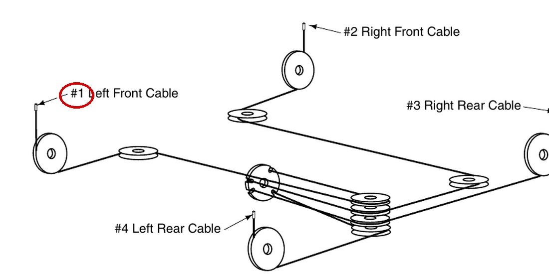 Forward Lift 1400538 Left Front Lifting Cable, 212" WB, for OR14 14K 4-Post Lift - OR14 lifting cables drawing item 1