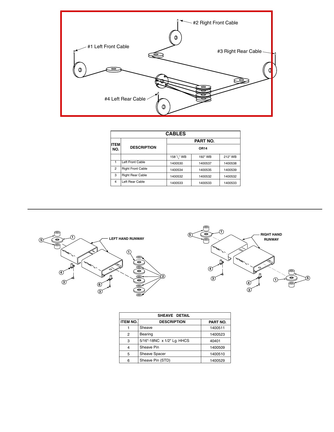 Forward Lift 1400535 Right Front Lifting Cable, 192" WB, for OR14 14K 4-Post Lift - OR14 lifting cables drawing item 2 (location)