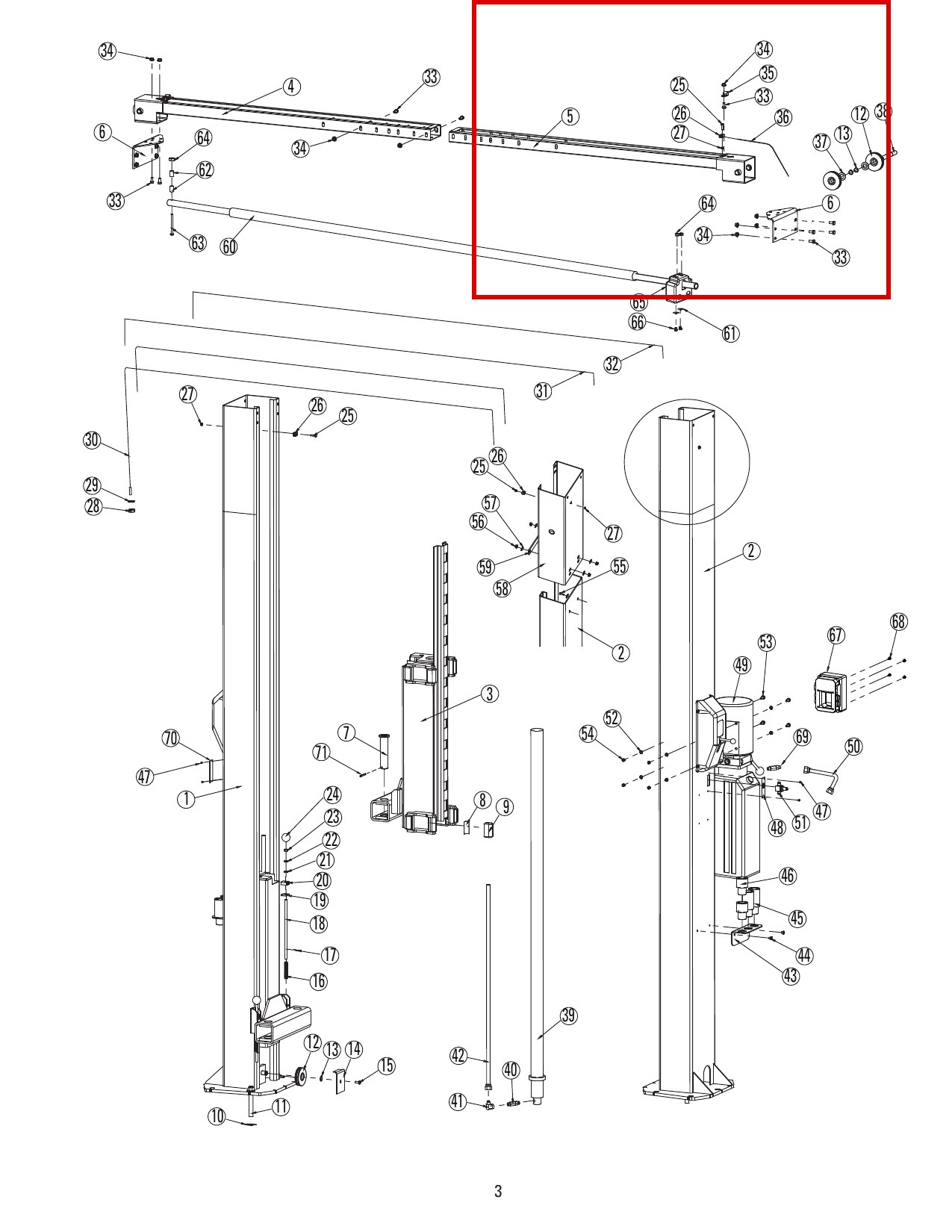 Rotary N619 Lock Release Cable Guide Bracket parts diagram (DL9 Main Lift item 26) (location)