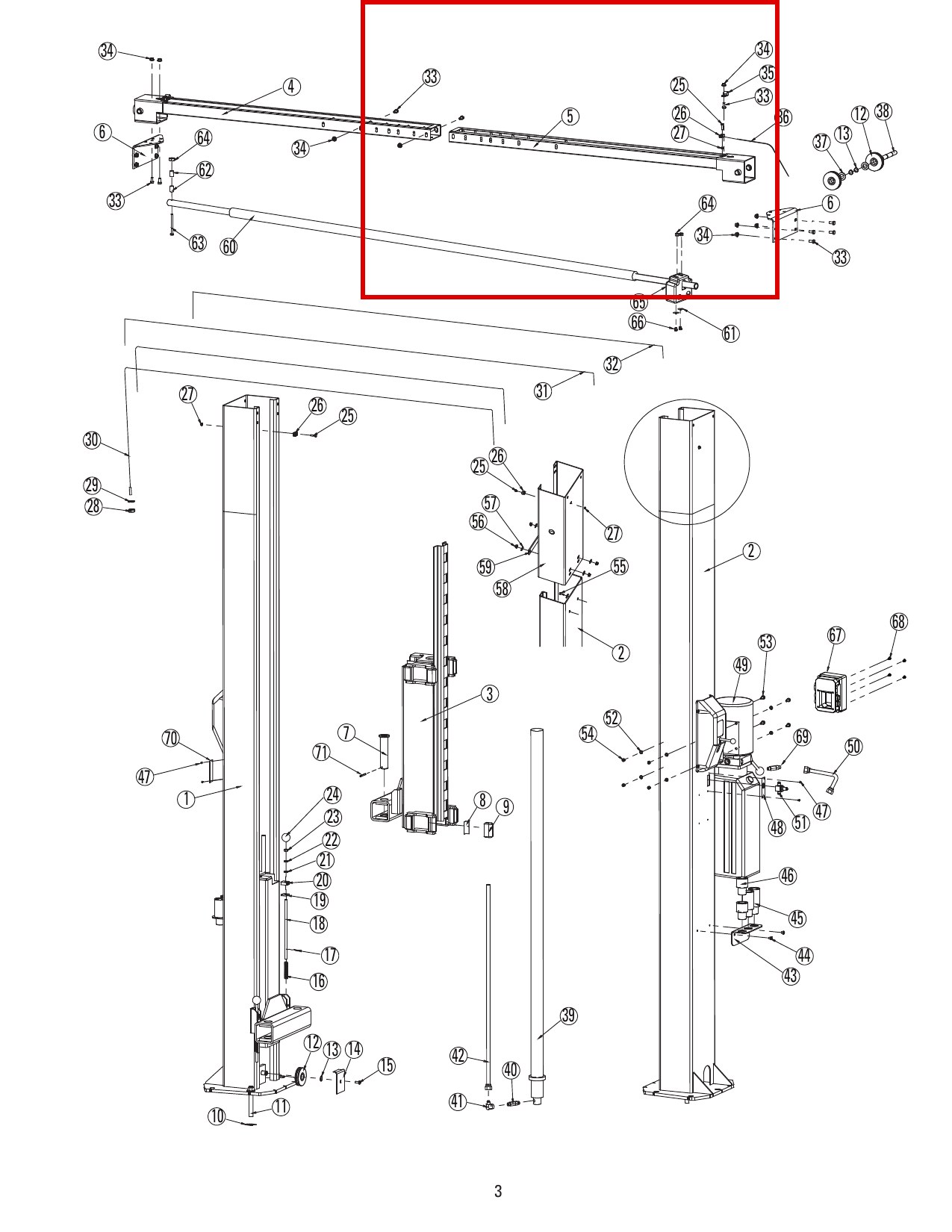 Rotary Lift N481-1 Right-Hand Overhead for DL9 / DP10 / I10 Two-Post Lifts - item 5 on Direct Lift DL9 Main Lift Assembly parts diagram (location)