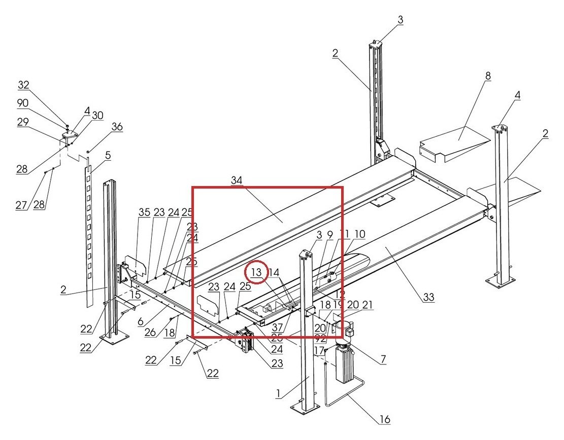 Direct Lift H4D-5005 Master Cylinder Pin for 7K, DP-7 & PP8S 4-Post Parking Lifts - full parts breakdown drawing