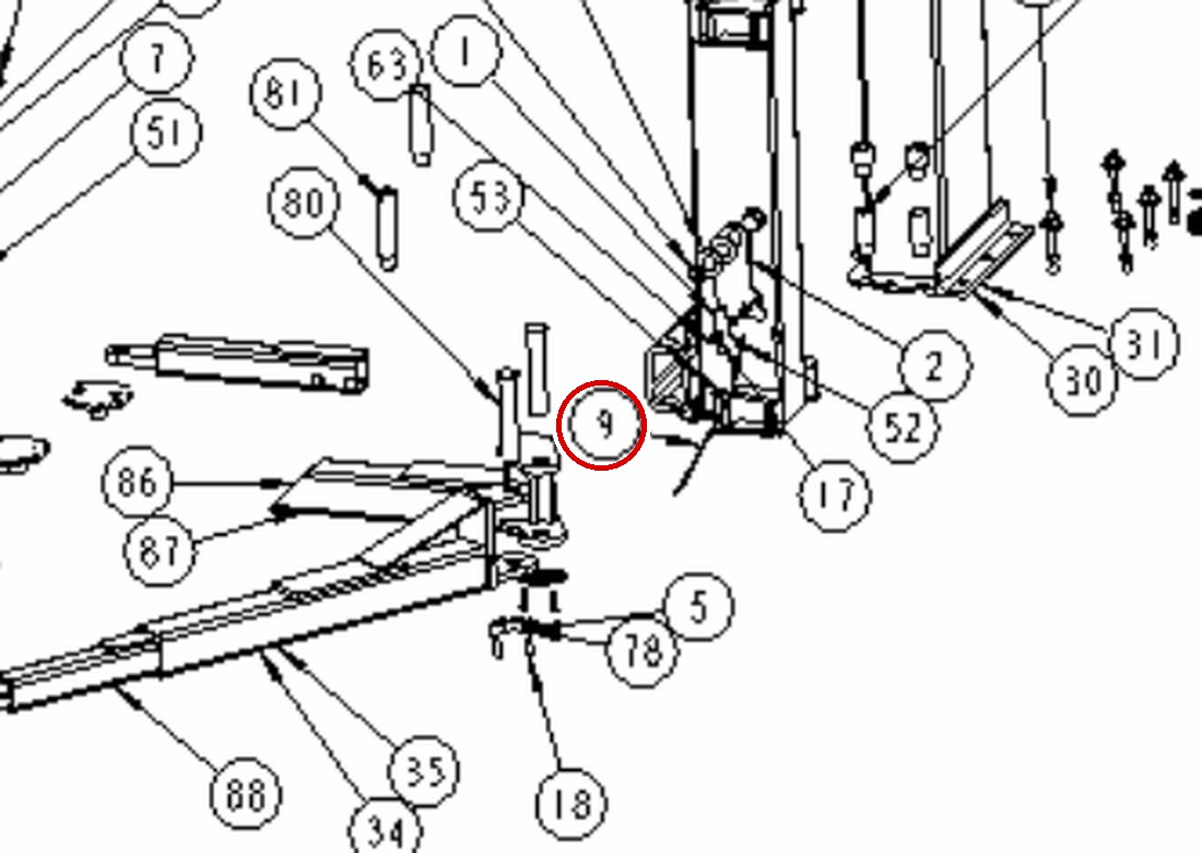 Forward Lift 143540 Latch Pull Rod, 7K/8K/9K/10K - I10 / INT 10 2-Post Lifts (DP10 item 9)